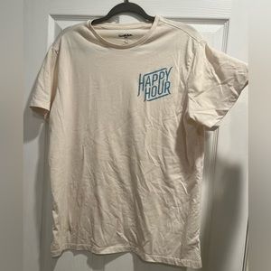 Good fellow Target brand “happy hour” T shirt in cream color with blue writing